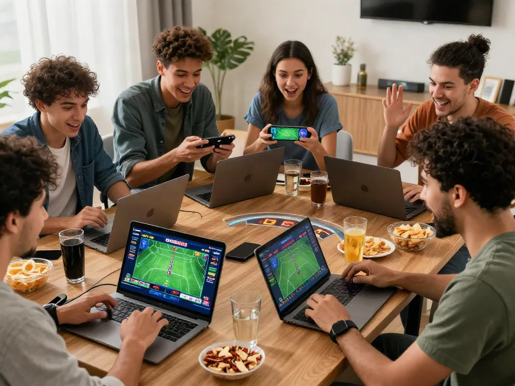 Exciting online gaming session with friends engaging in uk88 sports betting and casino games.