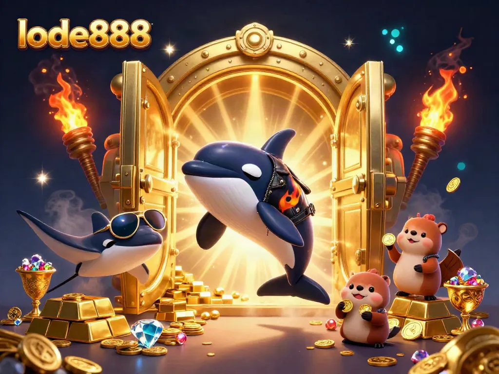 Experience thrilling wins with lode888 in a vibrant, imaginative casino scene featuring playful sea creatures.