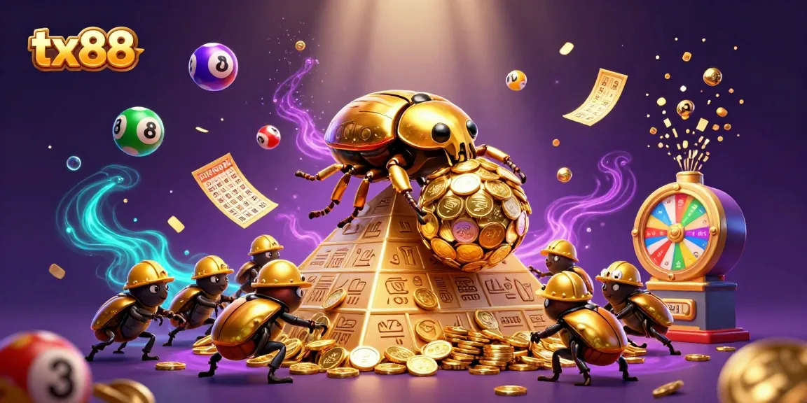 Spin to win with tx88's vibrant lottery scene featuring golden coins and colorful elements.