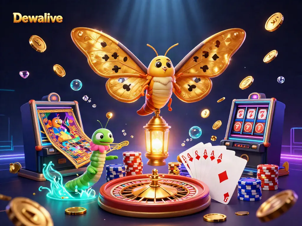 Dewalive menampilkan hasil undian togel terbaru dengan simbol koin emas dan kartu permainan yang berkilau.