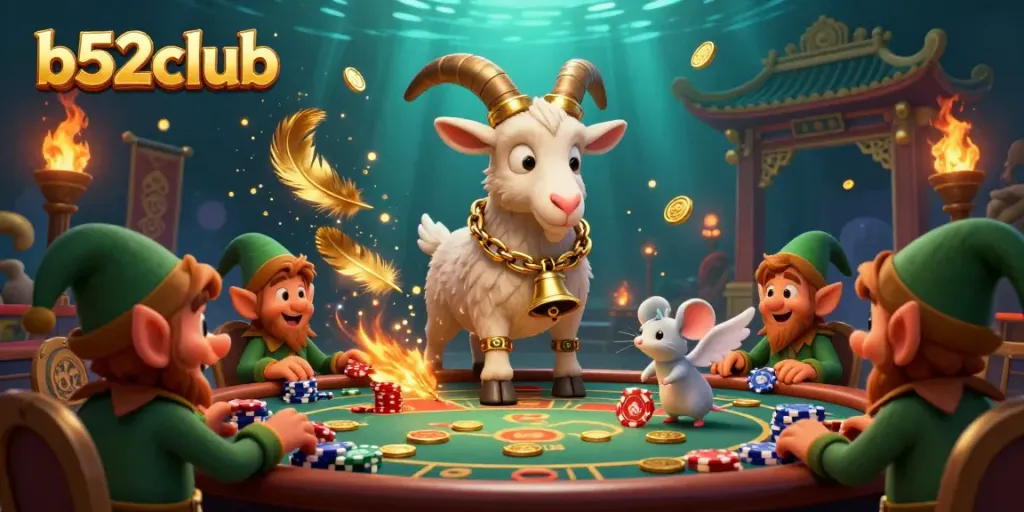 Experience the thrill of b52club at a festive crypto-themed casino with lively characters and vibrant gaming visuals.
