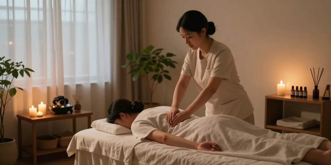 Relaxing 성남출장 massage therapy room with soft lighting and natural elements.