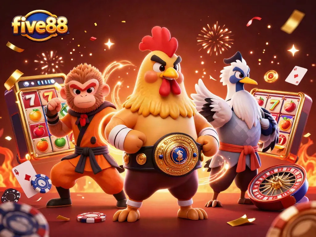Engage with the exciting world of five88 through a dynamic casino illustration featuring vibrant characters.