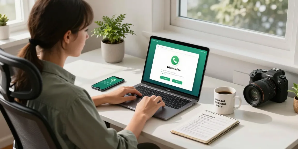 Engaging home office workspace showcasing WhatsApp電腦版 on laptop screen with motivational decor.