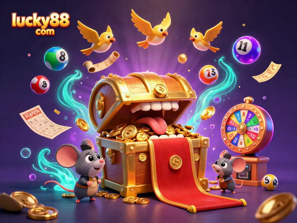 Experience the thrill of winning at lucky88 com with a vibrant lottery scene filled with colorful elements and excitement.