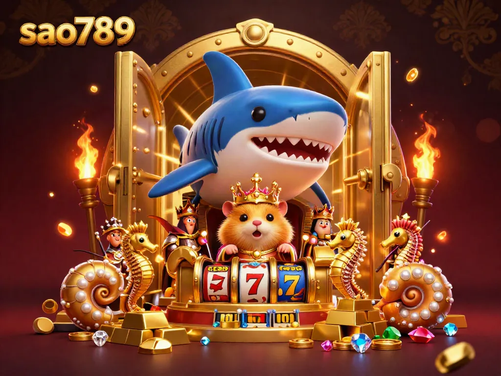 Experience thrilling wins at sao789 casino with a vibrant golden hamster king and shimmering treasures.