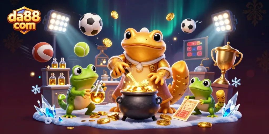 Win big at da88 com with a vibrant 3D casino illustration featuring a golden salamander alchemist.
