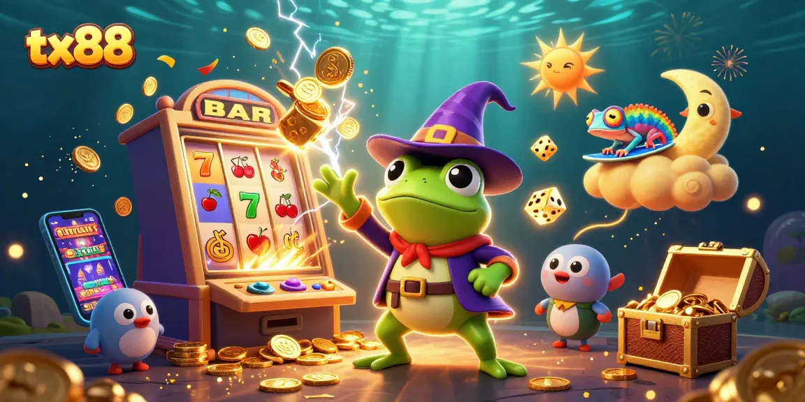 Spin big wins at tx88 with a magical 3D scene of coins and vibrant casino elements.
