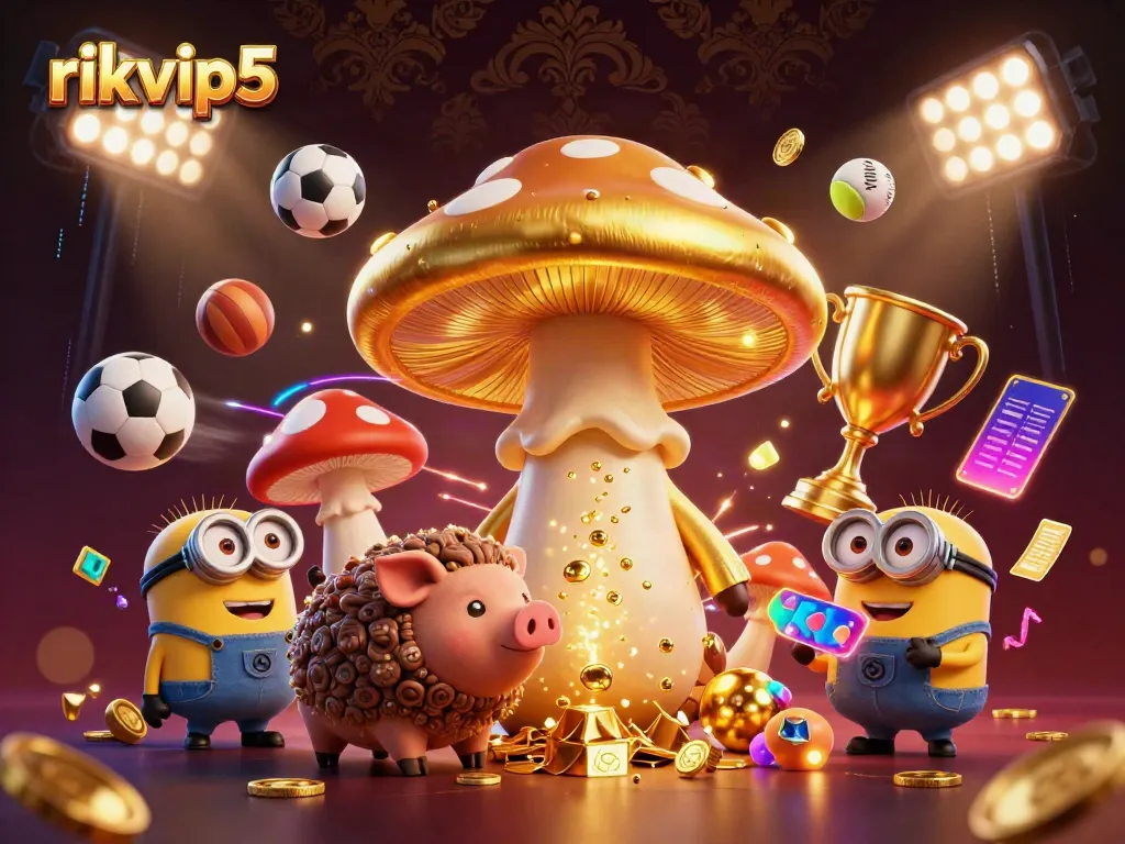 Engage with rikvip5 in a vibrant 3D gaming scene showcasing magical elements and sports excitement.