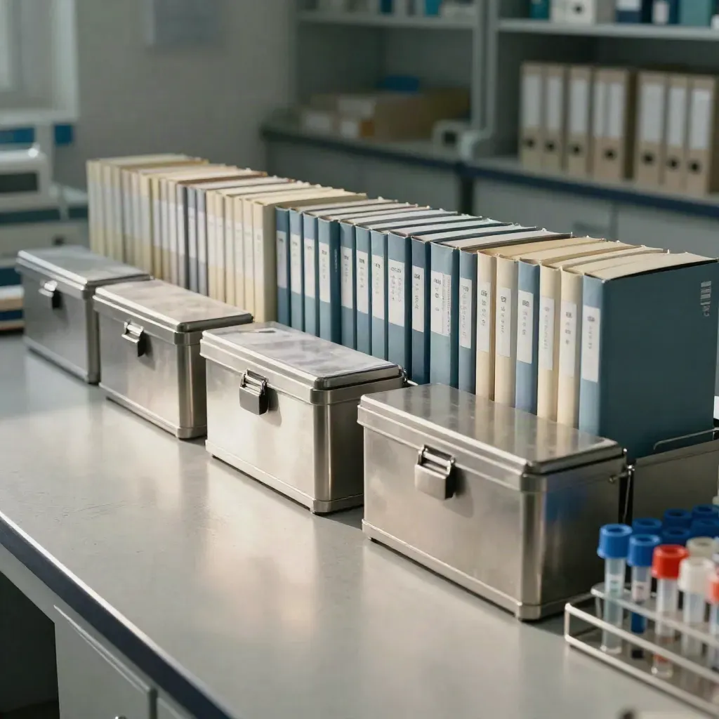 Gen anotasyonu için düzenli cryobox arşivi, kapalı örnek kılıfları ve sıralı tüpler.