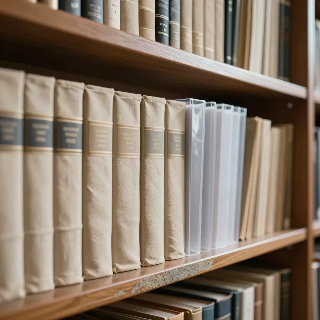 Seçilen biyoloji kitapları ve arşiv klasörleriyle düzenli bir literatür rafı.