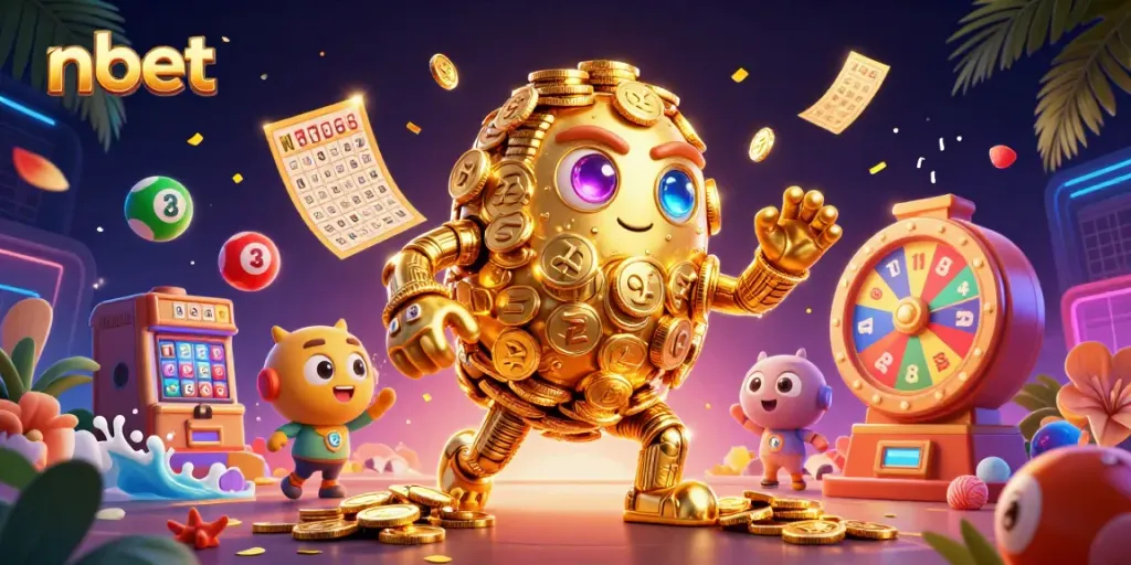 nbet's golden golem brings excitement with colorful lottery elements and vibrant gaming symbols.