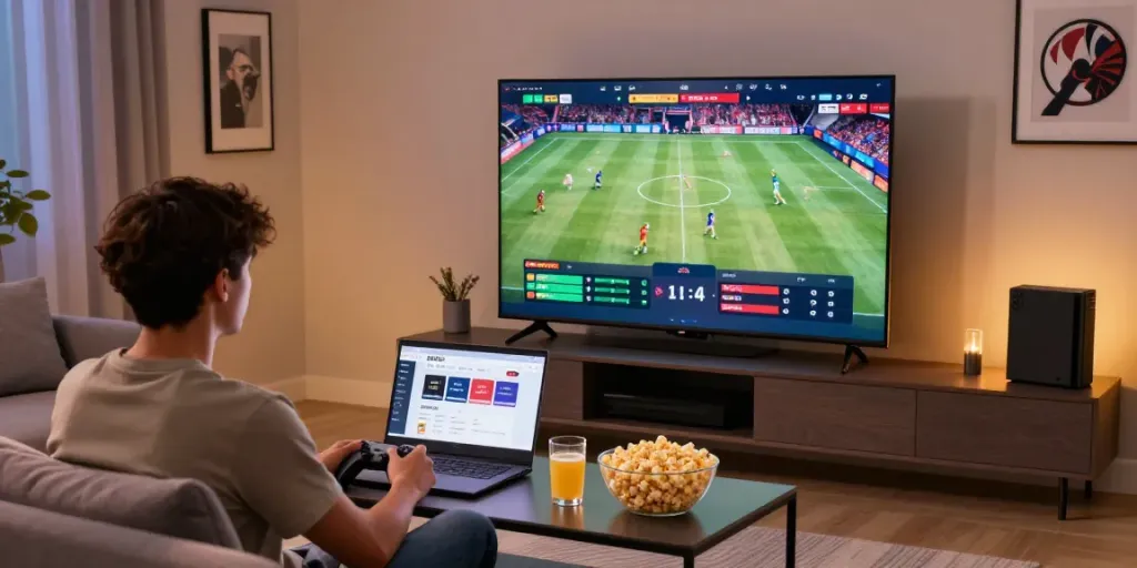 Sky88 online gaming experience in a modern living room with immersive sports betting.