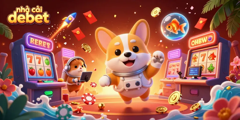 Engage with nhà cái debet's vibrant online casino experience featuring a 3D animated scene.