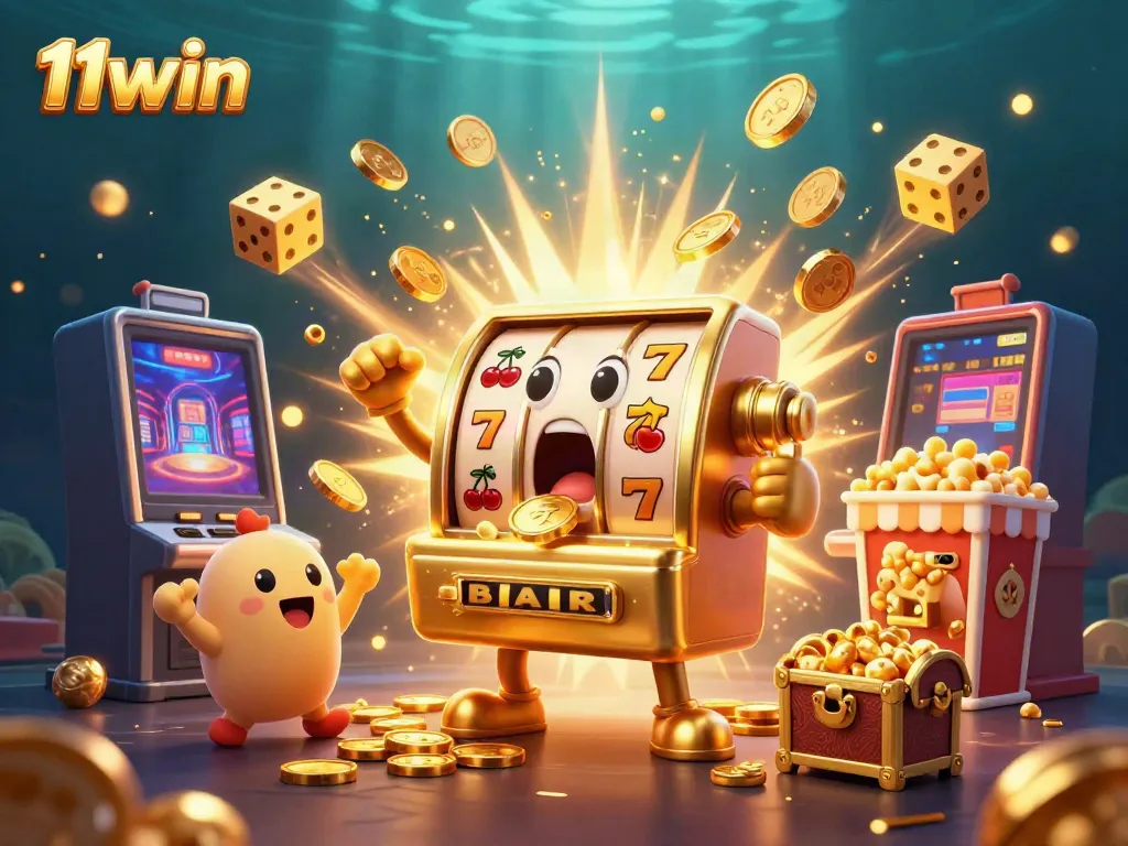 Watch the 11win golden slot machine hit a jackpot among cheering friends and exploding coins.