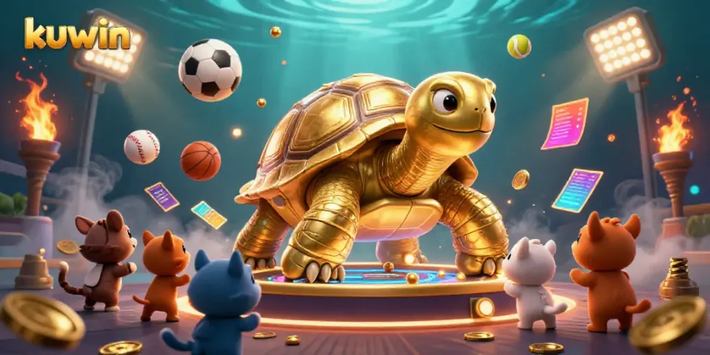 Kuwin's colossal golden tortoise invites players to an exciting casino adventure with dynamic game elements.