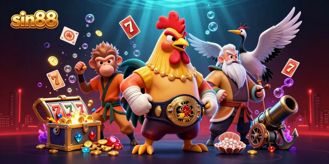 Experience thrilling gameplay at sin88 with a 3D illustration featuring dynamic casino characters and elements.