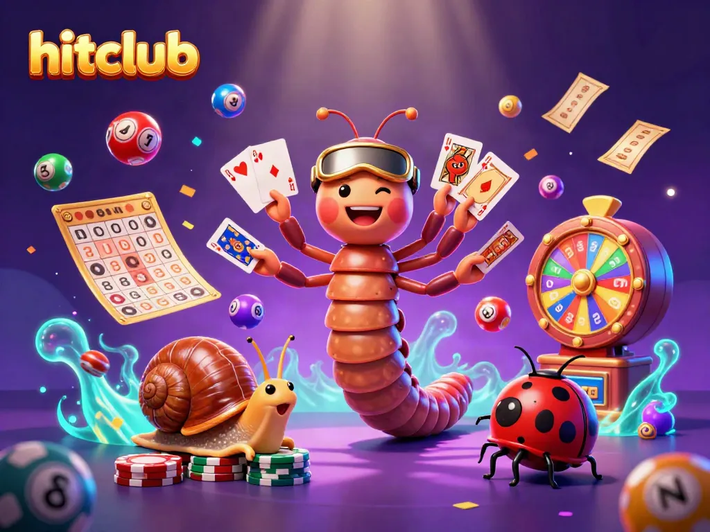 Experience the gaming thrill at hitclub with a vibrant millipede dealer and various gambling elements.