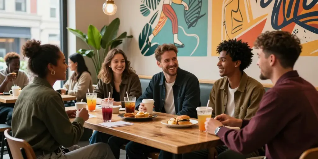 Friends enjoying time at a café, highlighting social interaction in rokok88 setting