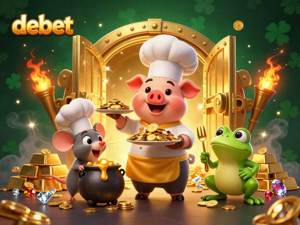Engage with debet's vibrant casino world featuring delightful characters amidst riches.