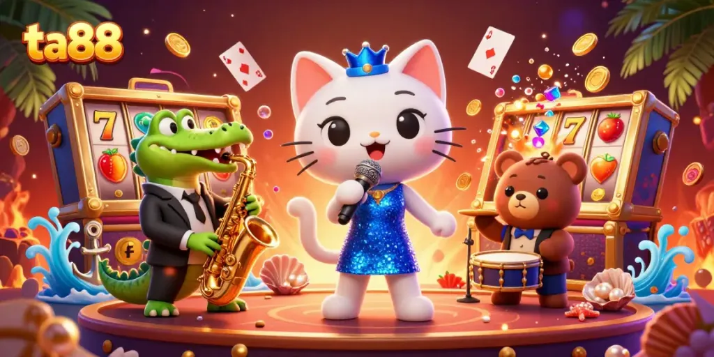 Experience the thrilling ta88 casino ambiance with vibrant characters and jackpot elements in action.